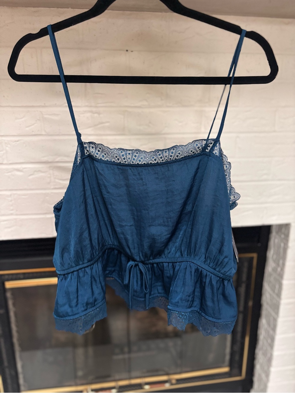 Auden Teal Lace-Trim Cropped Cami Tank
